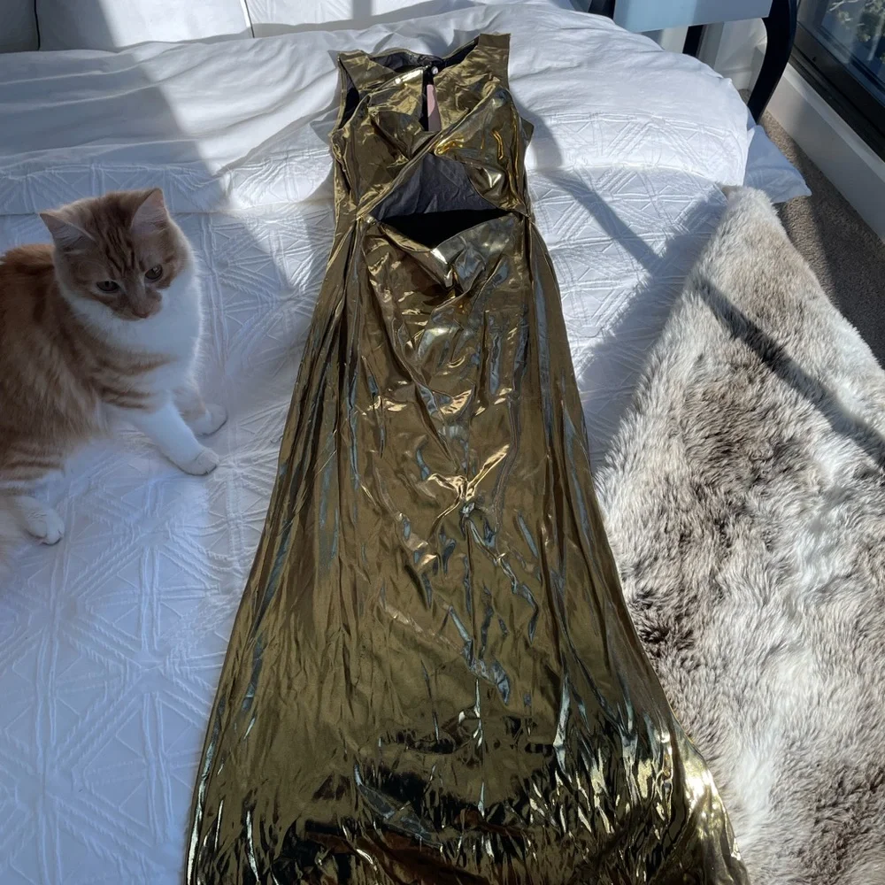 gold maxi dress with cut outs - Picture 1 of 2